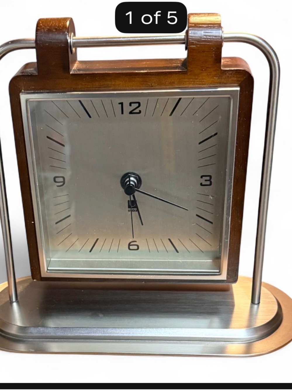 Vintage Umbra Matt Carr Table Clock Mid Century Modern Wood Metal Desk Clock